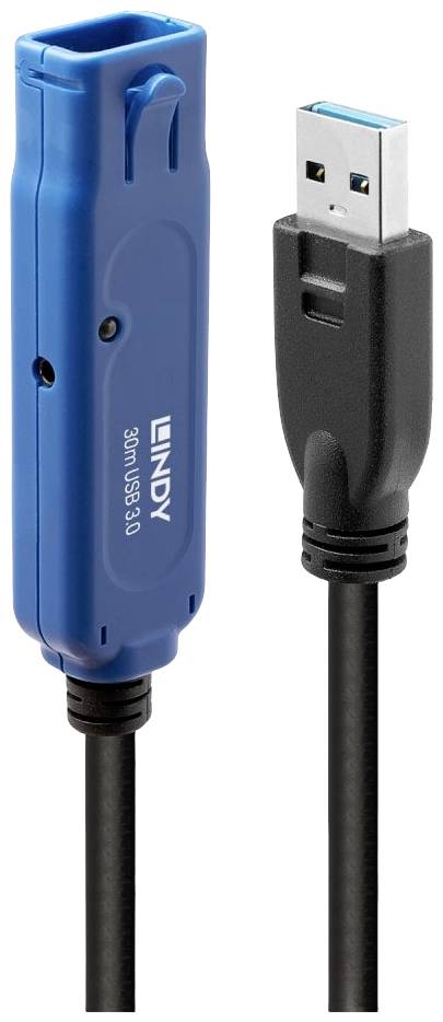 LINDY 43362 USB-kabel USB 3.2 Gen1 USB-A stekker, USB-A bus 30.00 m Zwart, Blauw