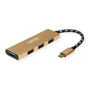 ROLINE GOLD USB 3.2 Gen 1 Hub, 4 poorts, type C aansluitkabel ROLINE GOLD USB 3.2 Gen 1 Hub, 4 poorts, type C aansluitkabel