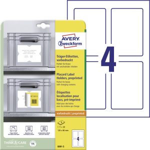 Avery-Zweckform 8001-5 Magazijnetiketten 120 x 80 mm Polypropyleen Wit, Lichtgrijs 20 stuk(s) Permanent hechtend