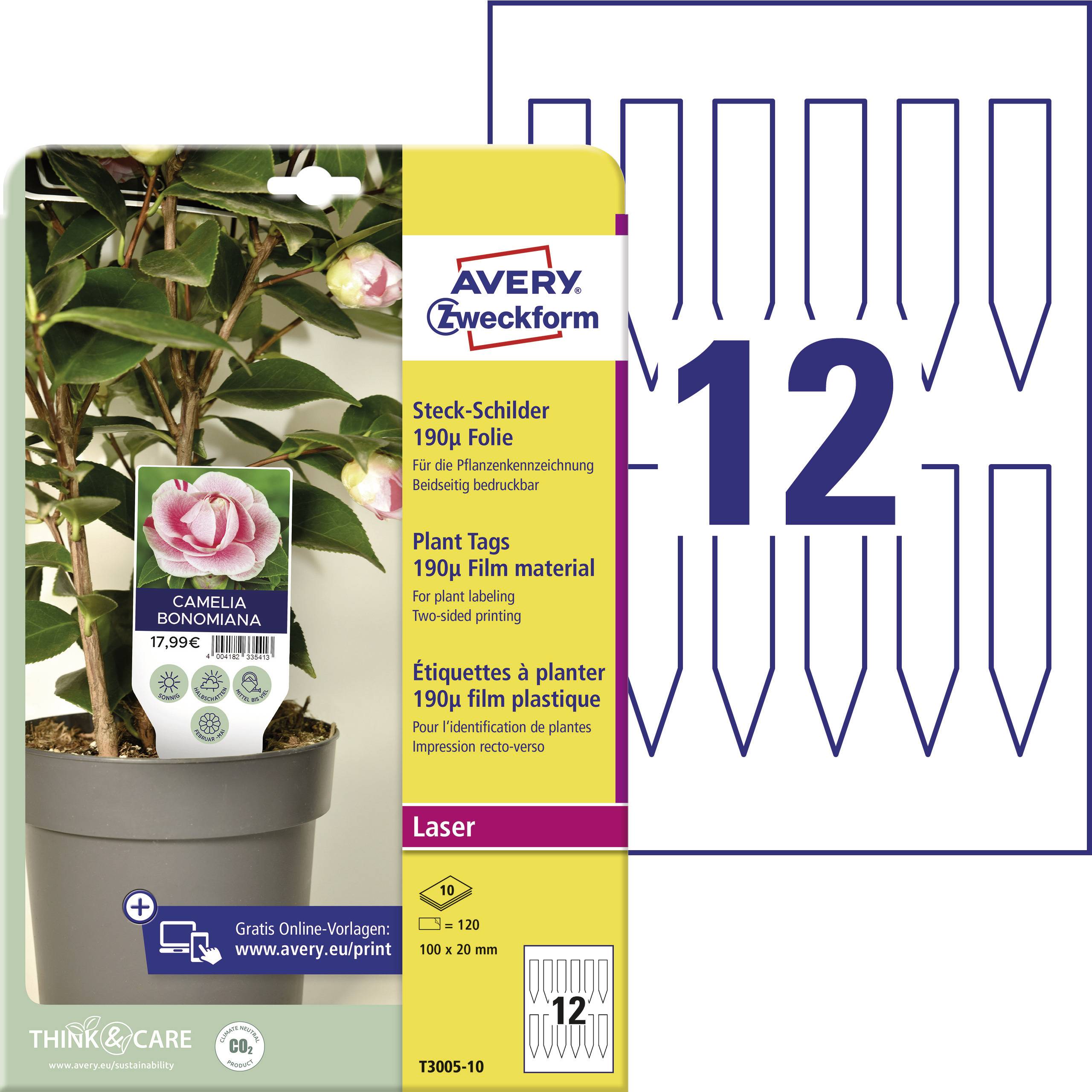 Avery-Zweckform T3005-10 Insteekbare labels 100 x 20 mm Polyester Wit 120 stuk(s) Niet hechtend Laser (kleur), Laser (zw