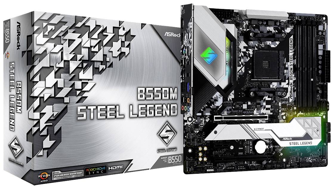 ASRock B550M Steel Legend Moederbord Socket AMD AM4 Vormfactor Micro-ATX Moederbord chipset AMD® B550