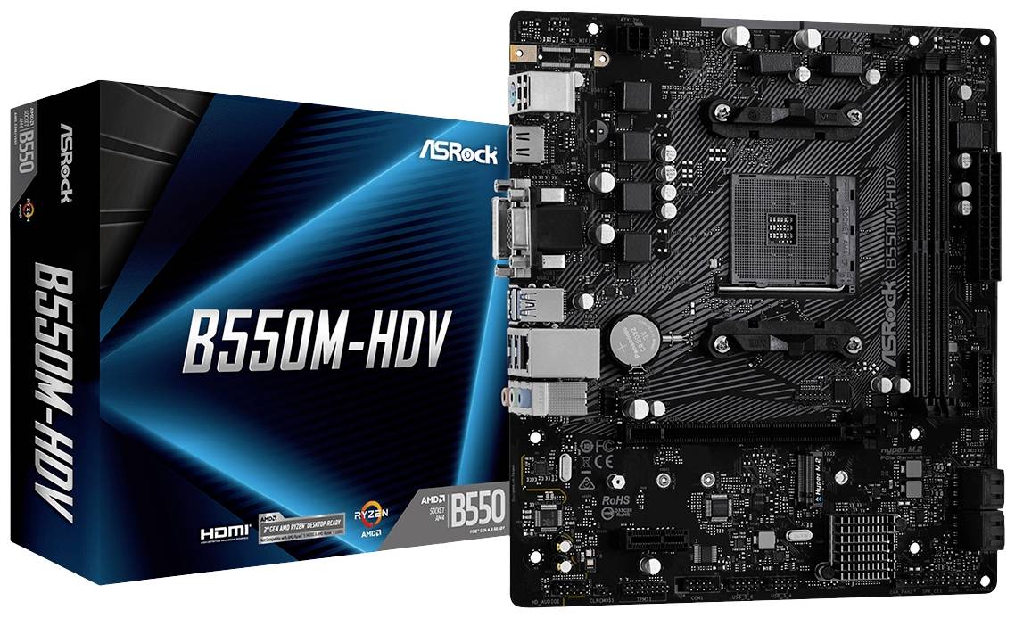 ASRock B550M-HDV Moederbord Socket AMD AM4 Vormfactor Micro-ATX Moederbord chipset AMD® B550