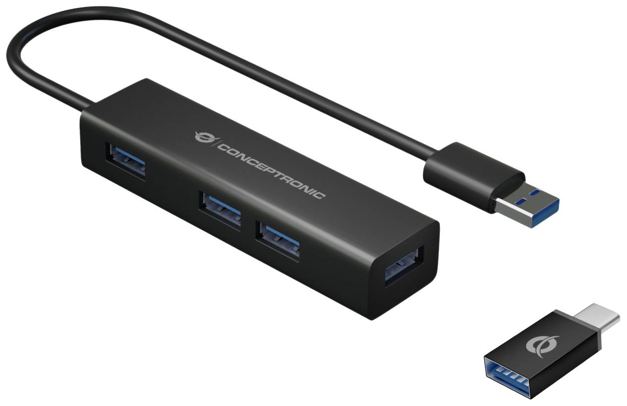 Conceptronic HUBBIES06B HUBBIES06B USB-hub 4 poorten USB-A USB 3.1 Gen1 5 GBit/s Zwart