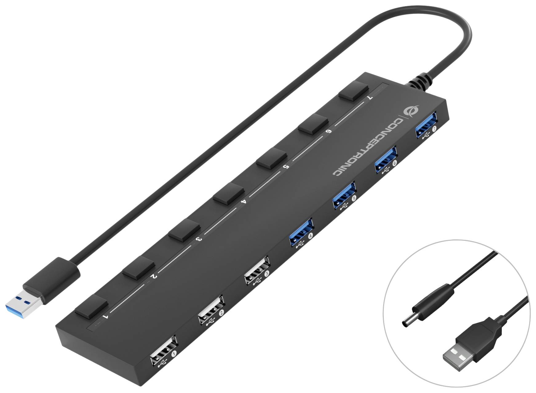 Conceptronic HUBBIES09B HUBBIES09B USB-hub 7 poorten USB-A USB 3.2 Gen1 5 GBit/s Zwart