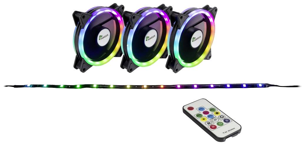 Inter-Tech Argus RS04 - RGB-Set PC-ventilator Zwart (b x h x d) 120 x 120 x 25 mm Incl. LED-verlichting, Incl. afstandsb