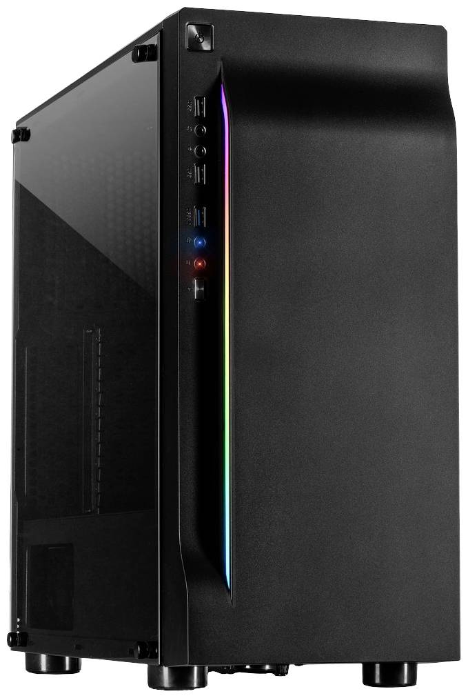 Inter-Tech A-3411 Creek - RGB Midi-tower PC-behuizing Zwart Stoffilter, Zijvenster, Geïntegreerde verlichting