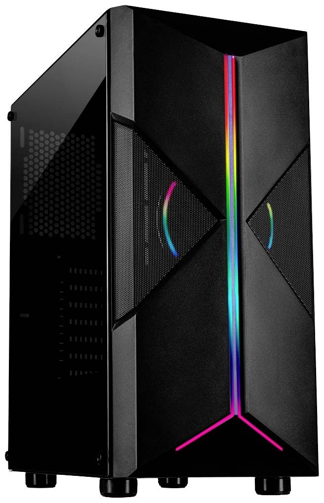 Inter-Tech IT-3306 Cavy Midi - RGB Midi-tower Gaming-behuizing Zwart Zijvenster, Stoffilter, Geïntegreerde verlichting