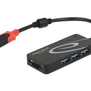 Delock 62900 62900 USB-hub 3 poorten USB-A, SD, Micro-SD USB 3.1 Gen1 5 GBit/s Met USB-C stekker Zwart
