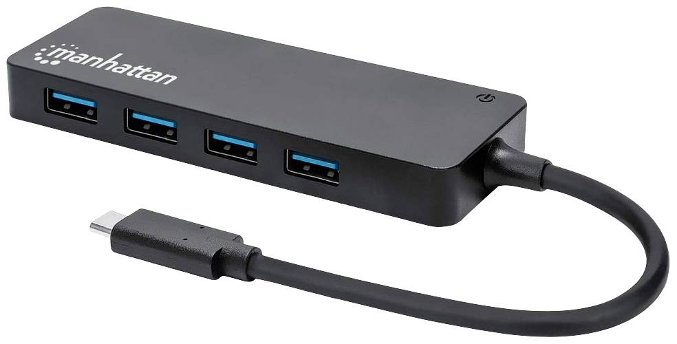 Manhattan 164924 164924 USB-hub 3 + 1 poorten USB-A USB 3.2 Gen1 5 GBit/s Met USB-C stekker Zwart