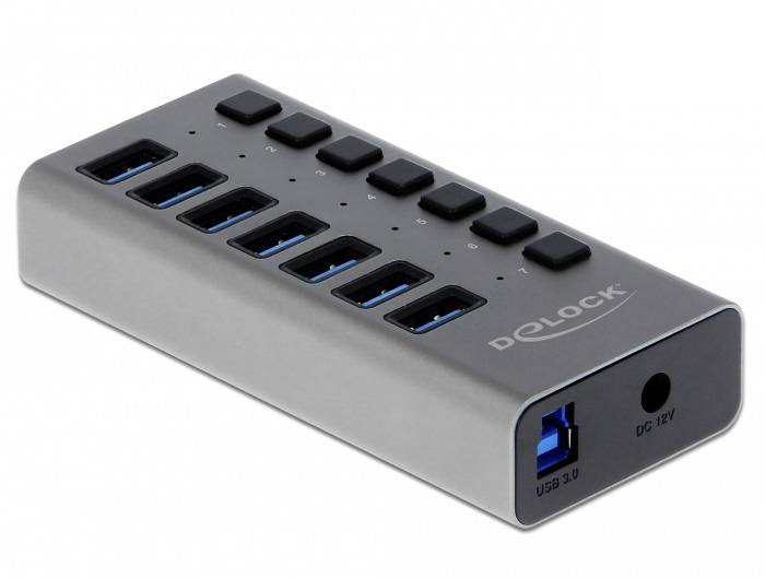 Delock 63669 63669 USB-hub 7 poorten USB-A USB 3.2 Gen1 5 GBit/s Grijs