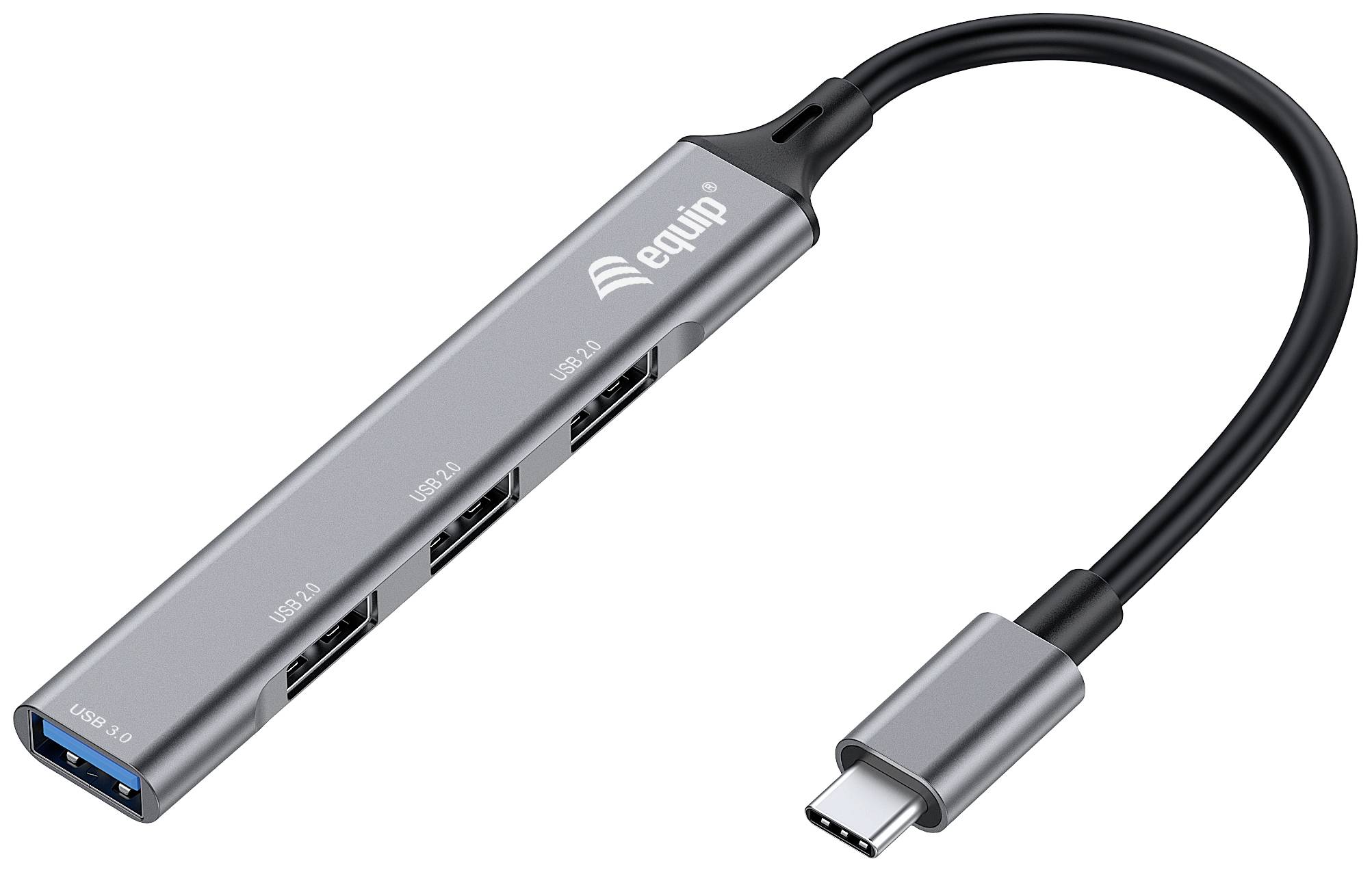 Equip 128961 128961 USB-hub 4 poorten USB-A USB 3.1 Gen1 5 GBit/s Met USB-C stekker Zwart, Grijs