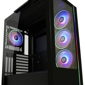 LC Power 808B – Skylla_X Midi-tower Gaming-behuizing Zwart Zijvenster, 4 voorgeïnstalleerde LED-ventilators