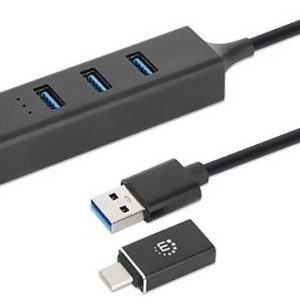 Manhattan 180894 180894 USB-hub 4 poorten USB-A, RJ45 USB 3.0 5 GBit/s Met ingebouwde netwerkaansluiting Zwart