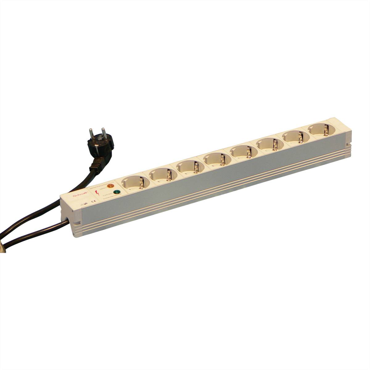 nVent SCHROFF 60110210 19 inch Stekkerdoos voor patchkast 1 HE Geaarde contactdoos Overspanningsbescherming Grijs