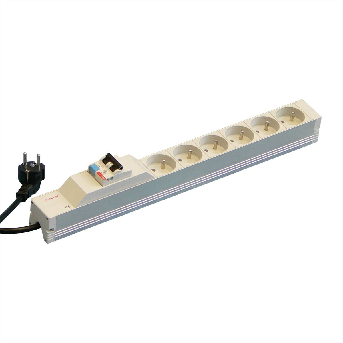 nVent SCHROFF 60110231 19 inch Stekkerdoos voor patchkast 1 HE Geaarde contactdoos Overstroombeveiliging Grijs