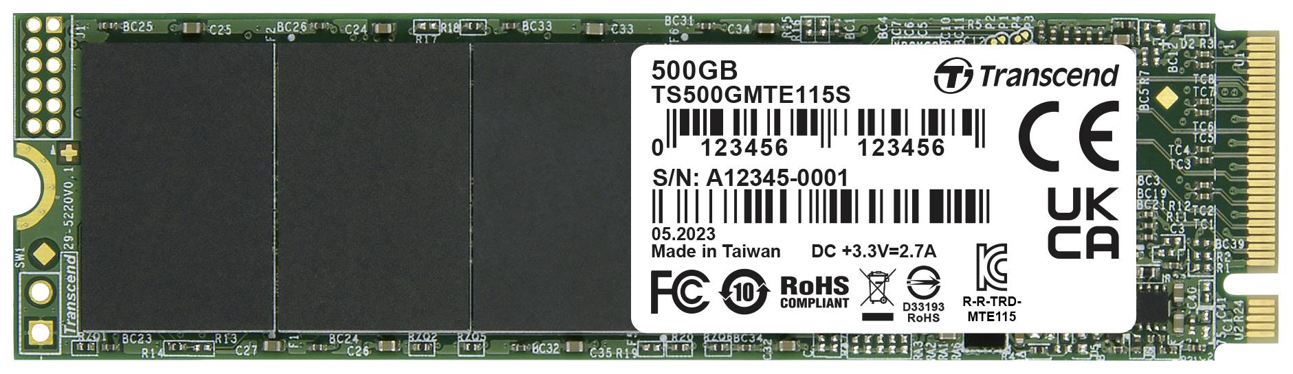 Transcend 115S 500 GB NVMe/PCIe M.2 SSD 2280 harde schijf PCIe NVMe 3.0 x4 Retail TS500GMTE115S