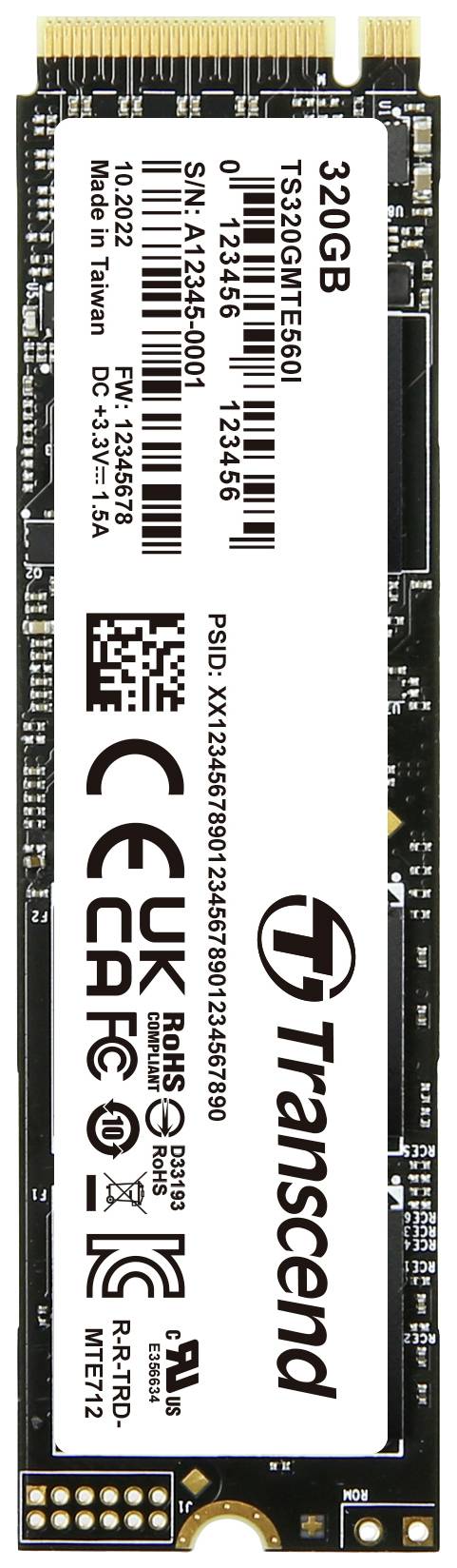 Transcend MTE560I 320 GB NVMe/PCIe M.2 SSD 2280 harde schijf PCIe NVMe 4.0 x4 Industrial TS320GMTE560I