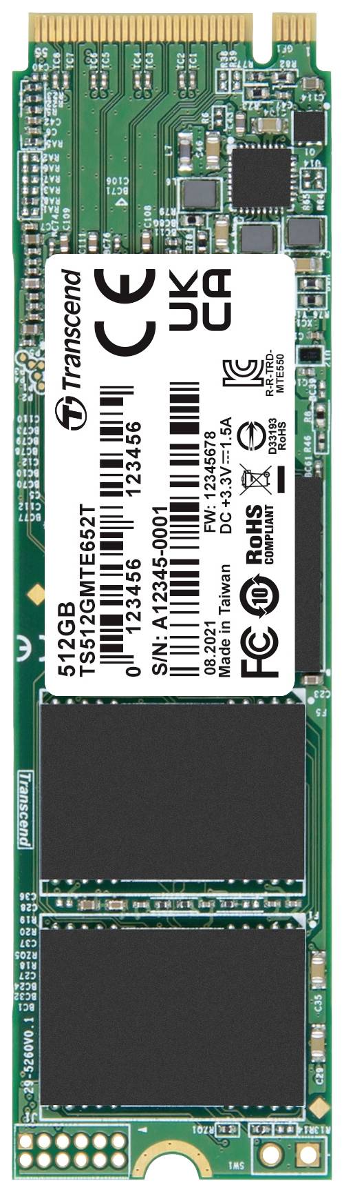 Transcend MTE652T 512 GB NVMe/PCIe M.2 SSD 2280 harde schijf PCIe NVMe 3.0 x4 Industrial TS512GMTE652T