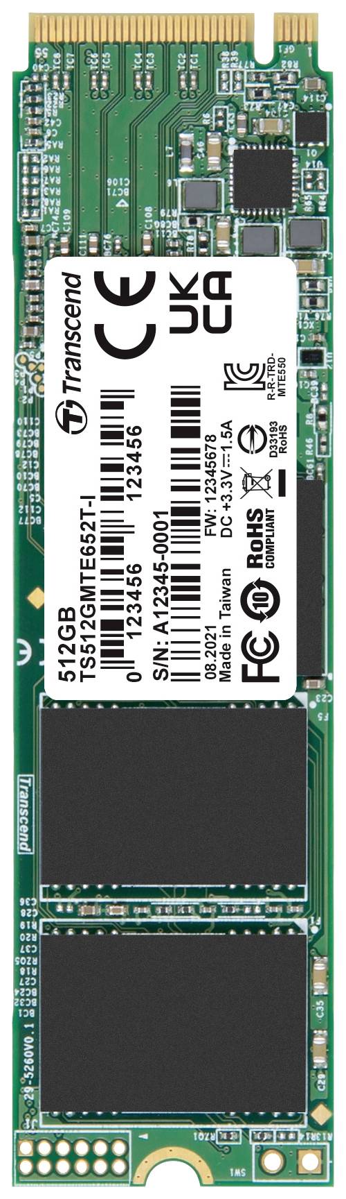 Transcend MTE652T-I 512 GB NVMe/PCIe M.2 SSD 2280 harde schijf PCIe NVMe 3.0 x4 Industrial TS512GMTE652T-I