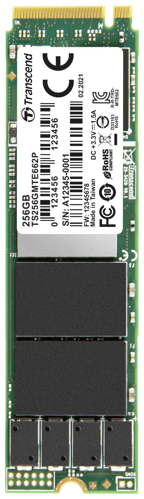 Transcend MTE662P 256 GB NVMe/PCIe M.2 SSD 2280 harde schijf PCIe NVMe 3.0 x4 Industrial TS256GMTE662P