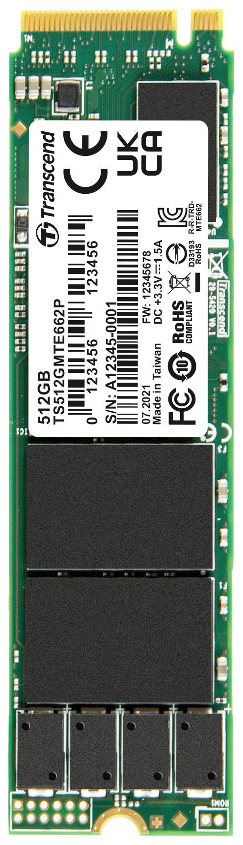 Transcend MTE662P 512 GB NVMe/PCIe M.2 SSD 2280 harde schijf PCIe NVMe 3.0 x4 Industrial TS512GMTE662P