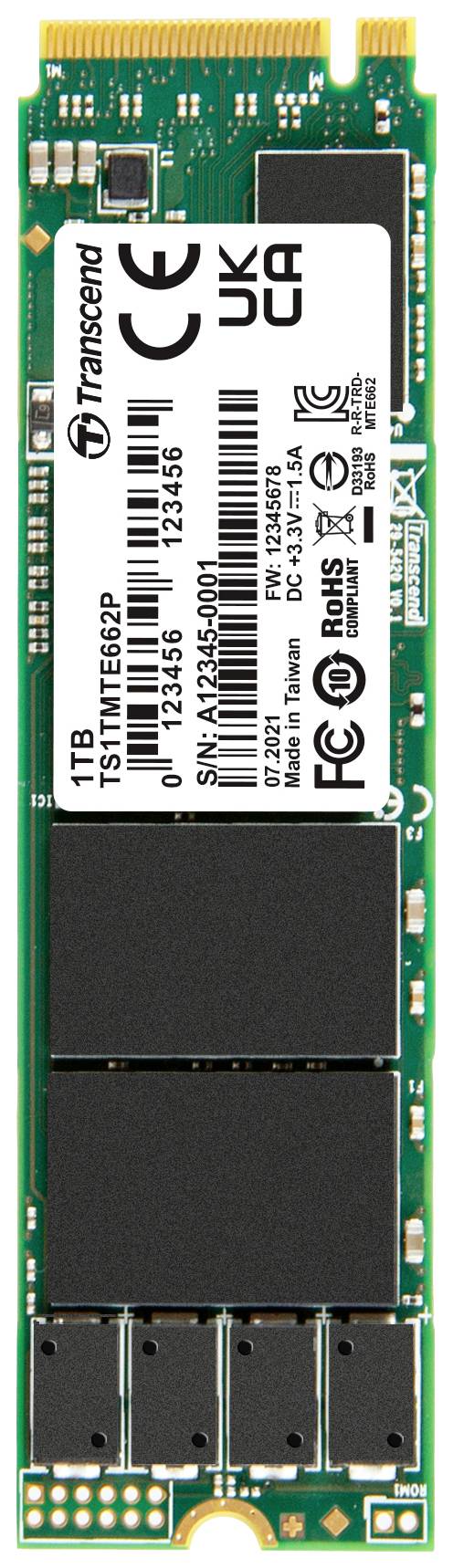 Transcend MTE662P 1 TB NVMe/PCIe M.2 SSD 2280 harde schijf PCIe NVMe 3.0 x4 Industrial TS1TMTE662P
