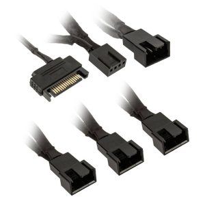Y-kabel PC-ventilator [1x PC-ventilatorstekker 4-polig – 4x PC-ventilatorbus 4-polig, PC-ventilatorbus 3-polig] 35 cm Zw
