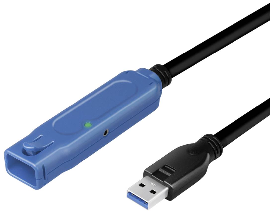 LogiLink UA0177 USB-kabel USB 3.2 Gen1 USB-A bus, USB-A stekker 10.00 m Zwart, Blauw Actief met signaalversterking