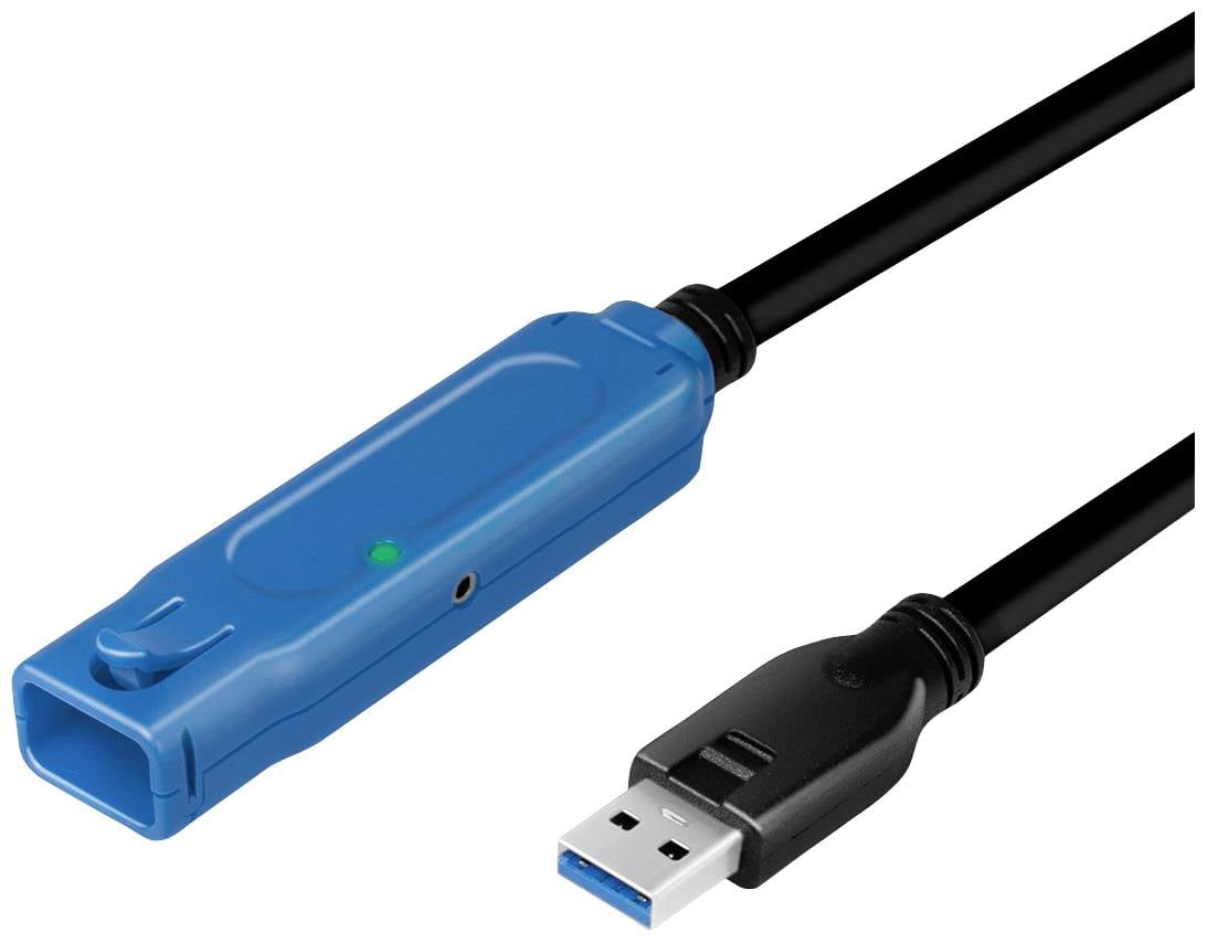 LogiLink UA0400 USB-kabel USB 3.2 Gen1 USB-A bus, USB-A stekker 20.00 m Zwart, Blauw Actief met signaalversterking