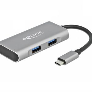 Delock 63260 63260 USB-hub 2 + 2 poorten USB-A, USB-C USB 3.2 Gen2 10 GBit/s Met USB-C stekker Grijs