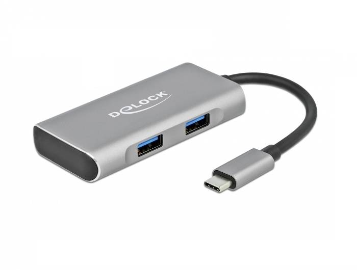 Delock 63260 63260 USB-hub 2 + 2 poorten USB-A, USB-C USB 3.2 Gen2 10 GBit/s Met USB-C stekker Grijs