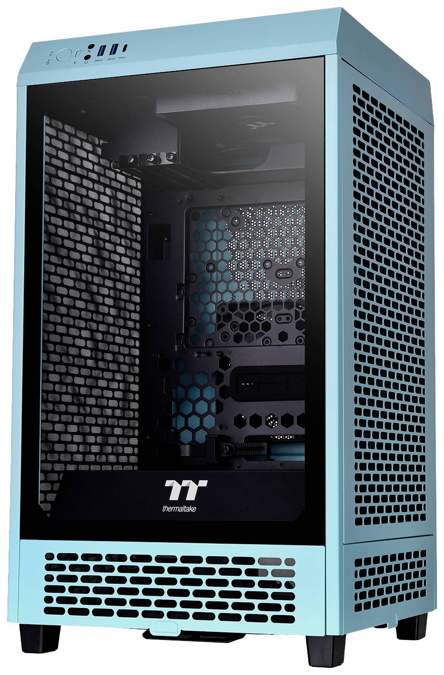 Thermaltake The Tower 200 Mini-tower PC-behuizing Turquoise 2 voorgeïnstalleerde ventilators, Zijvenster, Stoffilter