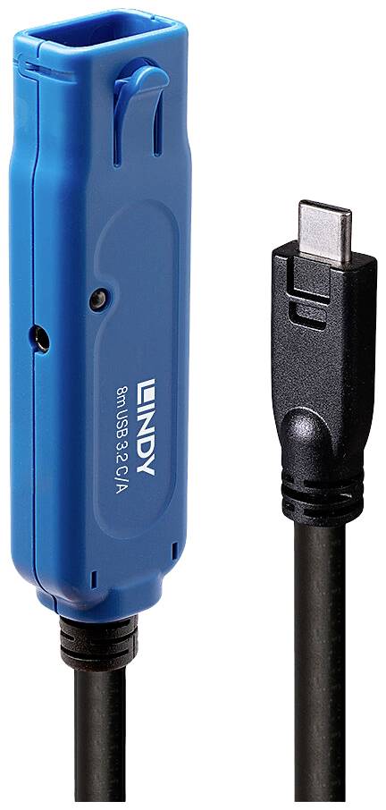 LINDY 43381 USB-kabel USB 3.2 Gen1 USB-A bus, USB-C stekker 8.00 m Zwart/blauw