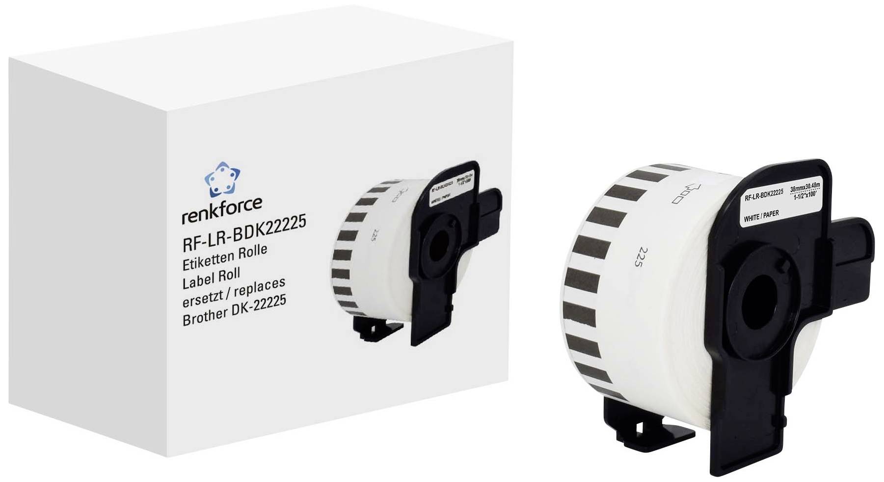 Renkforce Rol met etiketten Compatibel vervangt Brother DK-22225 38 mm x 30.48 m Papier Wit 30.48 m Standaard Universele