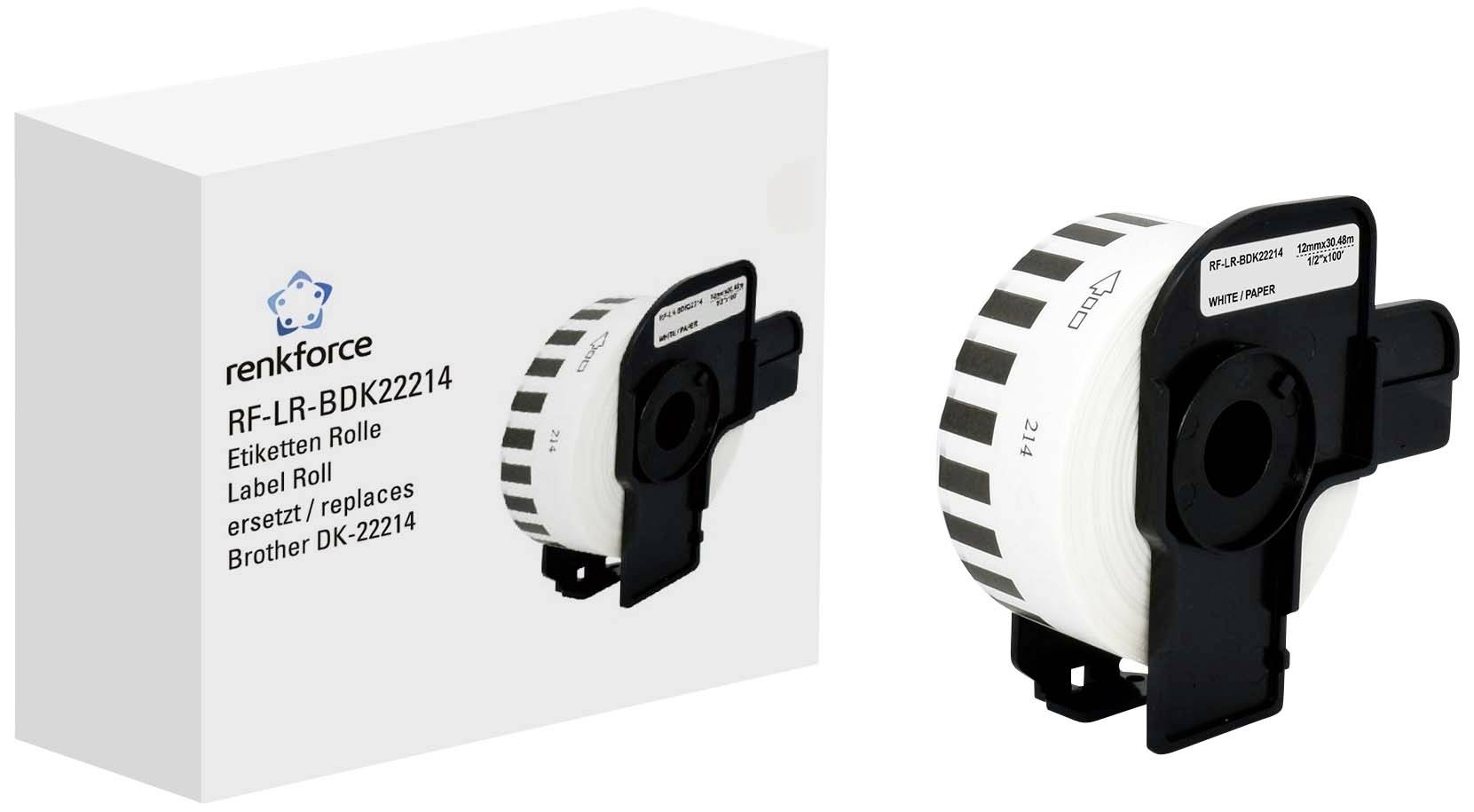 Renkforce Etikettenband Compatibel vervangt Brother DK-22214 12 mm x 30.48 m Papier Wit 30.48 m Standaard Universele eti