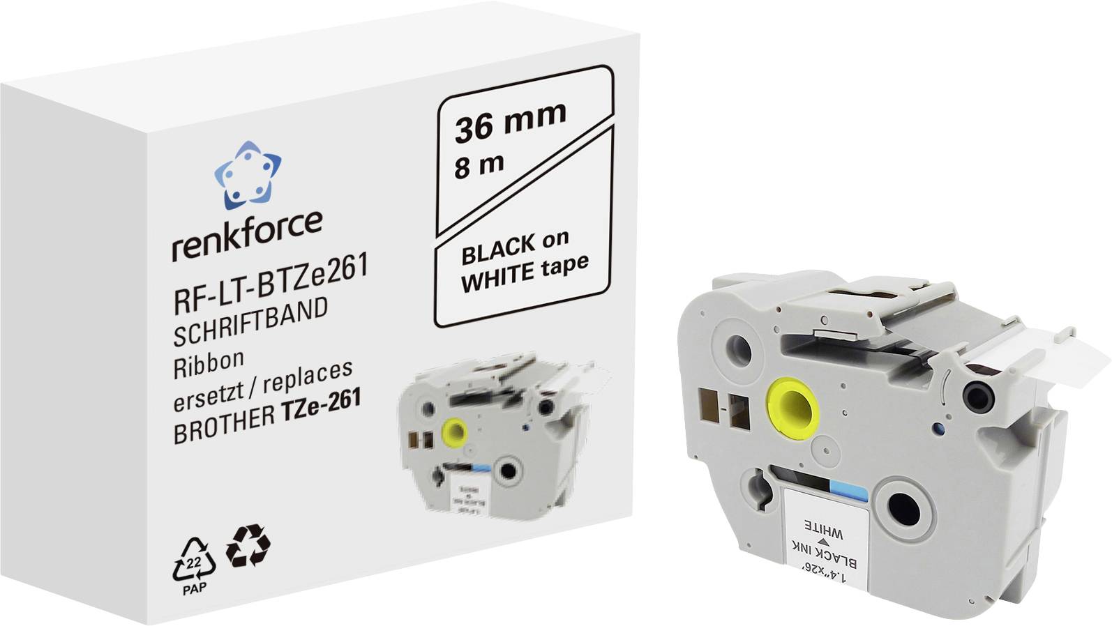 Renkforce RF-LT-BTZe261 Compatibel vervangt Brother TZe-261 36 mm Tapekleur: Wit Tekstkleur: Zwart 8 m