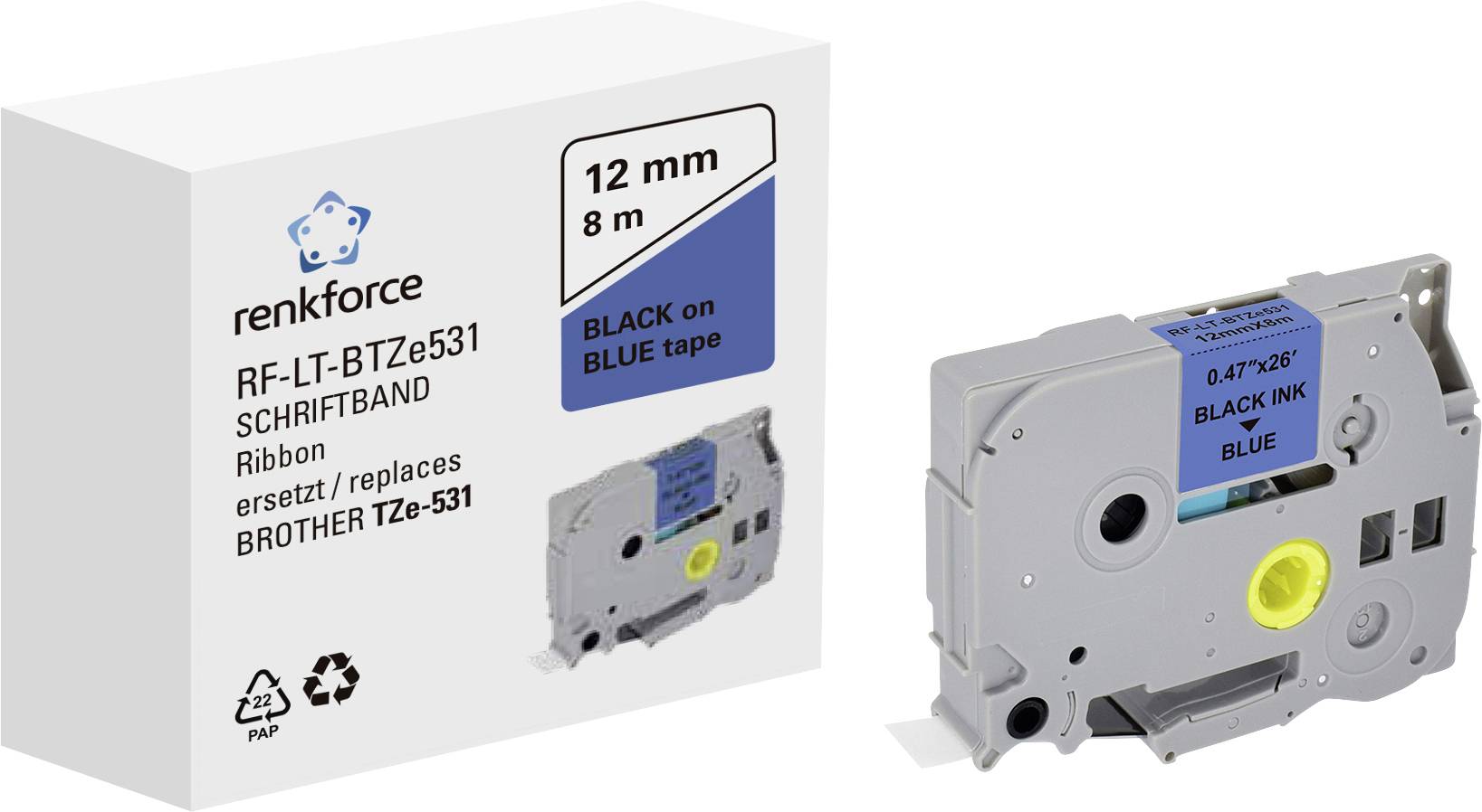 Renkforce RF-LT-BTZe531 Compatibel vervangt Brother TZe-531 12 mm Tapekleur: Blauw Tekstkleur: Zwart 8 m