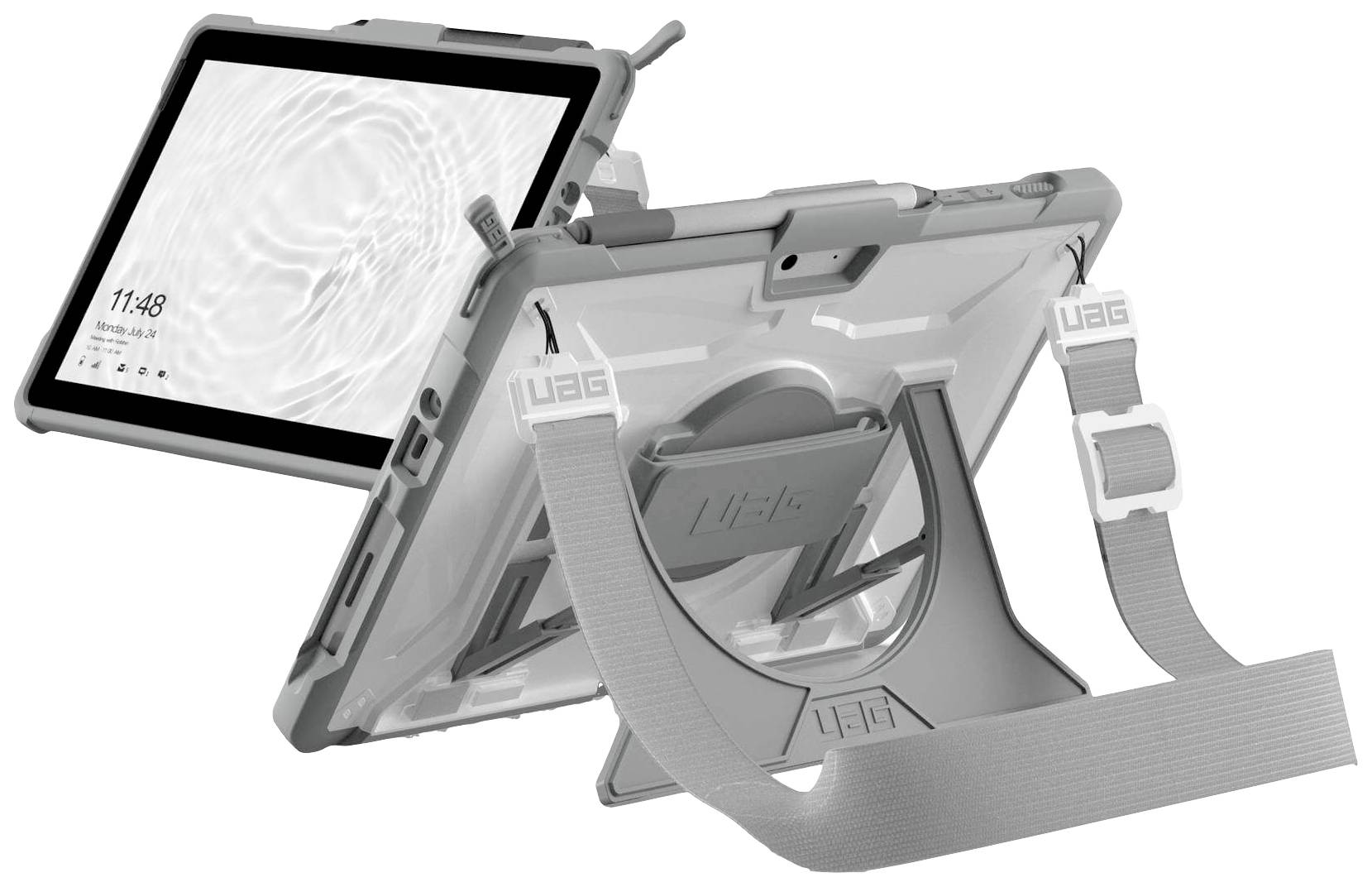 Urban Armor Gear Plasma Healthcare Handstrap & Kickstand Case Back cover Wit, Grijs Tabletcover