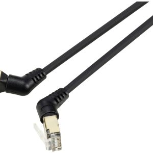 Renkforce RF-6071556 RJ45 Netwerkkabel, patchkabel CAT 8.2 S/FTP 2.00 m Zwart Connectoren 360° draaibaar, Haakse kabelui