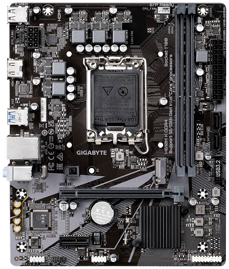 Gigabyte H610M K DDR4 Moederbord Socket Intel LGA 1700 Vormfactor Micro-ATX Moederbord chipset Intel® H610