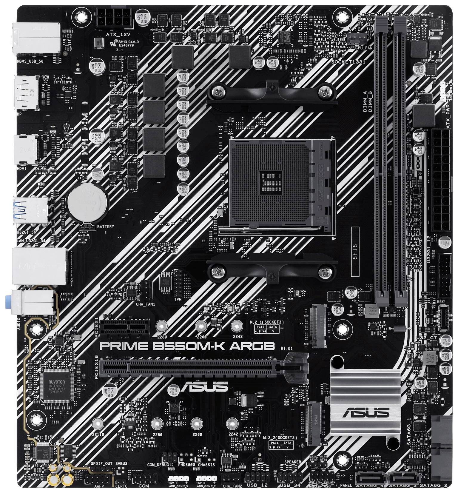 Asus PRIME B550M-K ARGB Moederbord Socket AMD AM4 Vormfactor Micro-ATX Moederbord chipset AMD® B550