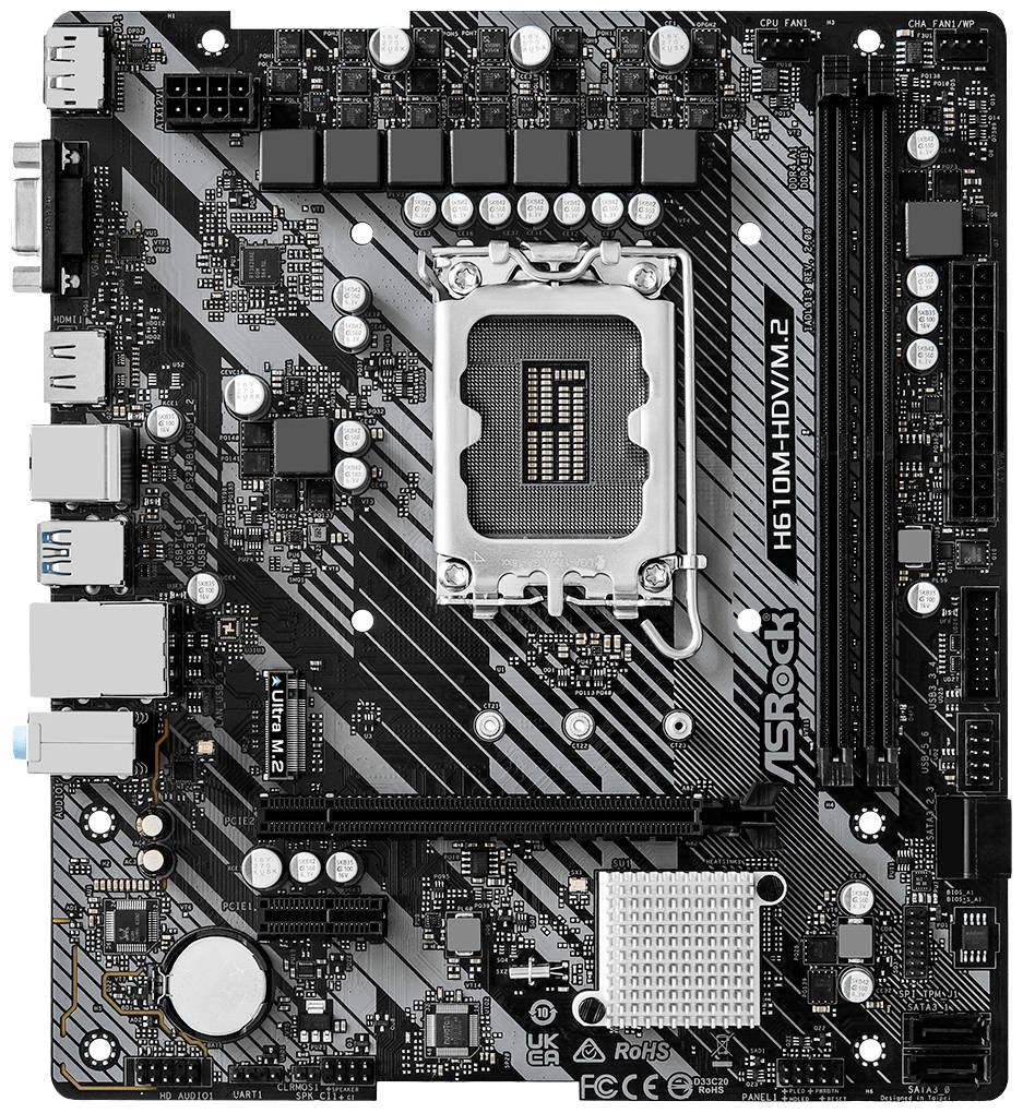 ASRock H610M-HDV/M.2 2.0 Moederbord Socket Intel LGA 1700 Vormfactor Micro-ATX Moederbord chipset Intel® H610