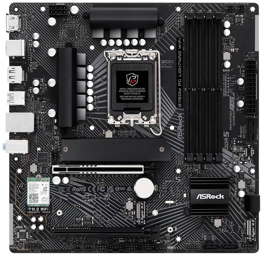 ASRock B760M PG Lightning WiFi Moederbord Socket Intel LGA 1700 Vormfactor Micro-ATX Moederbord chipset Intel® B760