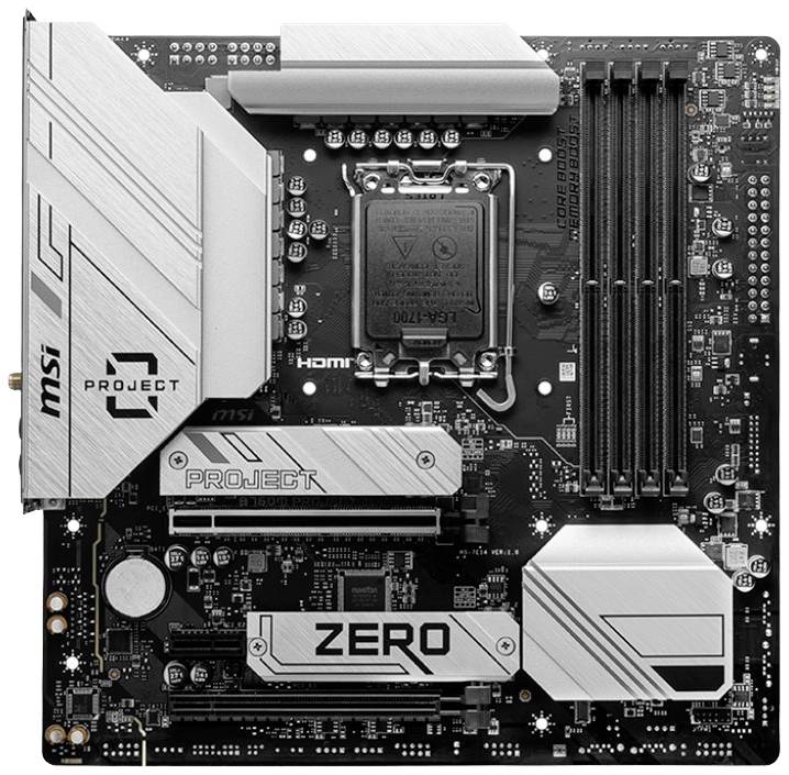 MSI B760M PROJECT ZERO Moederbord Socket Intel LGA 1700 Vormfactor Micro-ATX Moederbord chipset Intel® B760