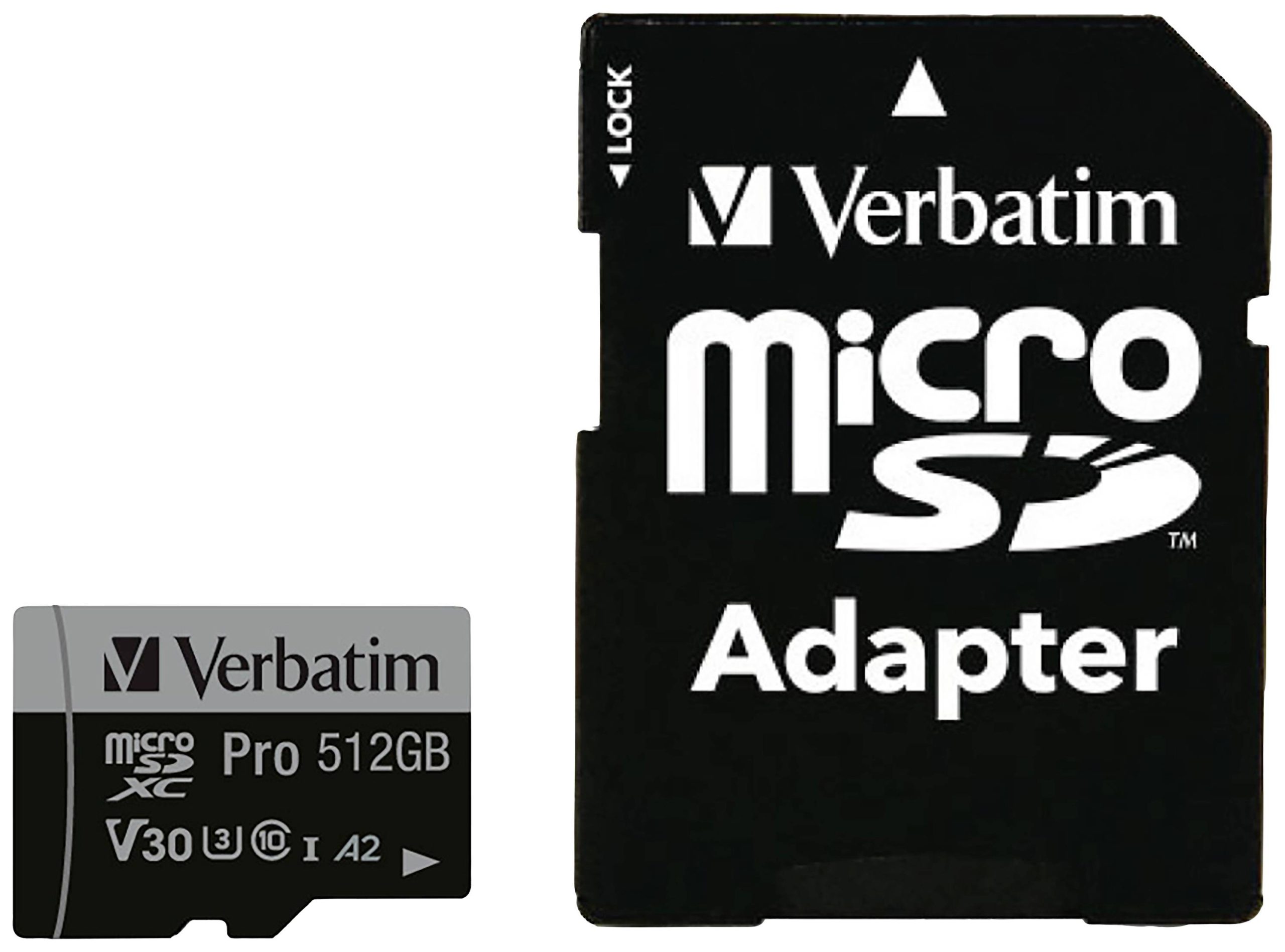 Verbatim Pro microSDXC-kaart 512 GB UHS-Class 3 4K-video-ondersteuning, A2-vermogensstandaard, Incl. SD-adapter, Schokbe