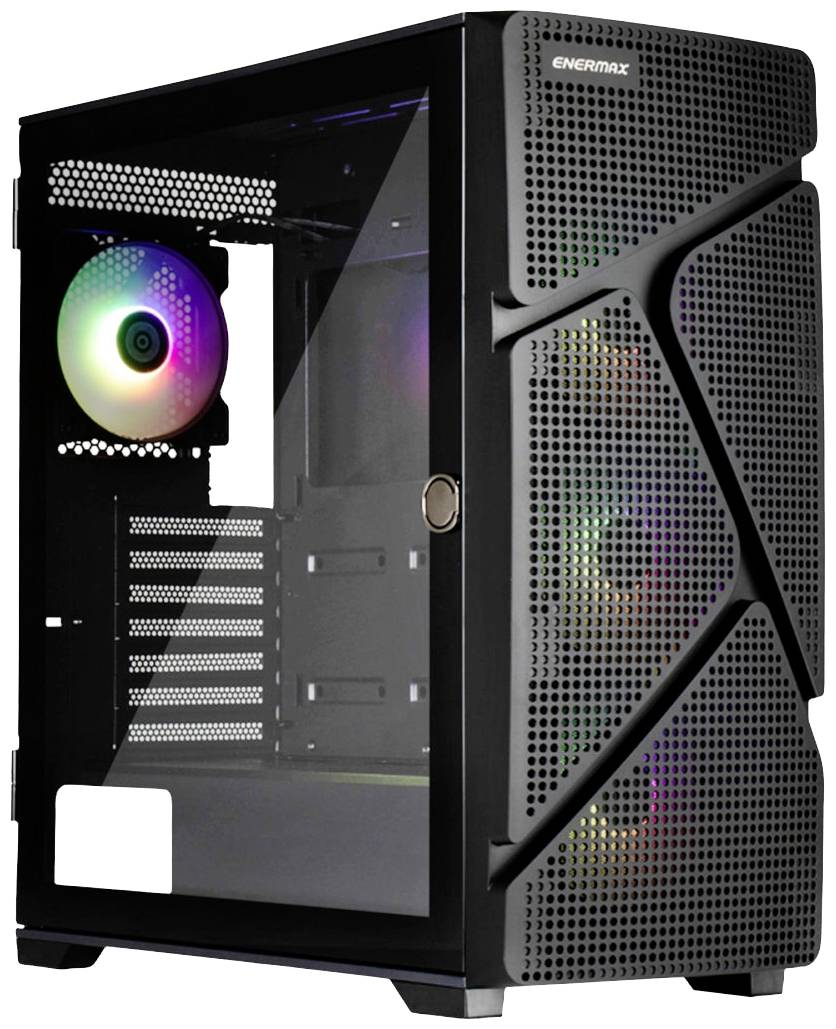 Enermax MarbleShell MS31 ARGB Midi-tower PC-behuizing Zwart 4 voorgeïnstalleerde LED-ventilators, Zijvenster, Stoffilter