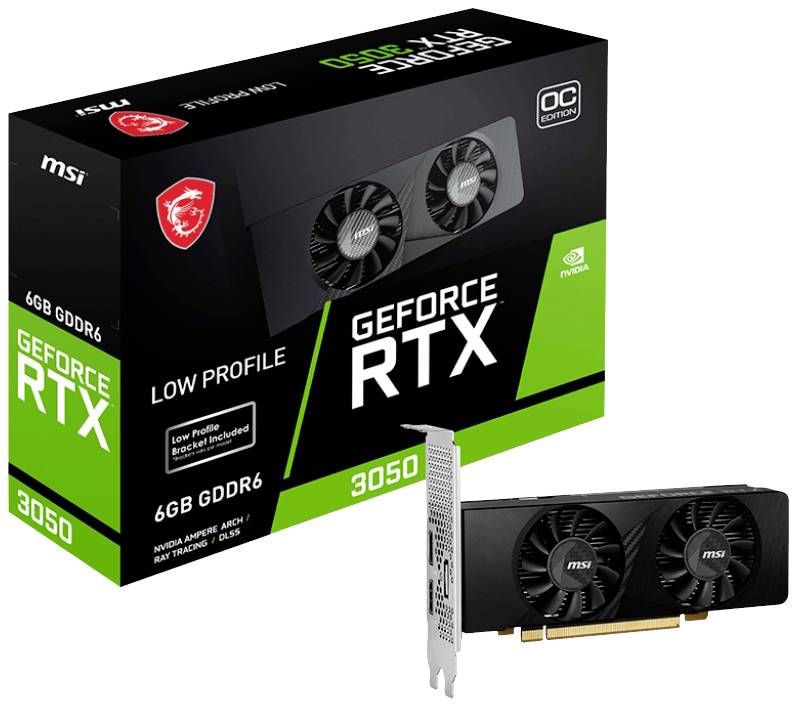 MSI Nvidia GeForce RTX 3050 Videokaart LP OC 6 GB GDDR6-RAM PCIe x16 DisplayPort, HDMI NVIDIA G-Sync , Low Profile, Over