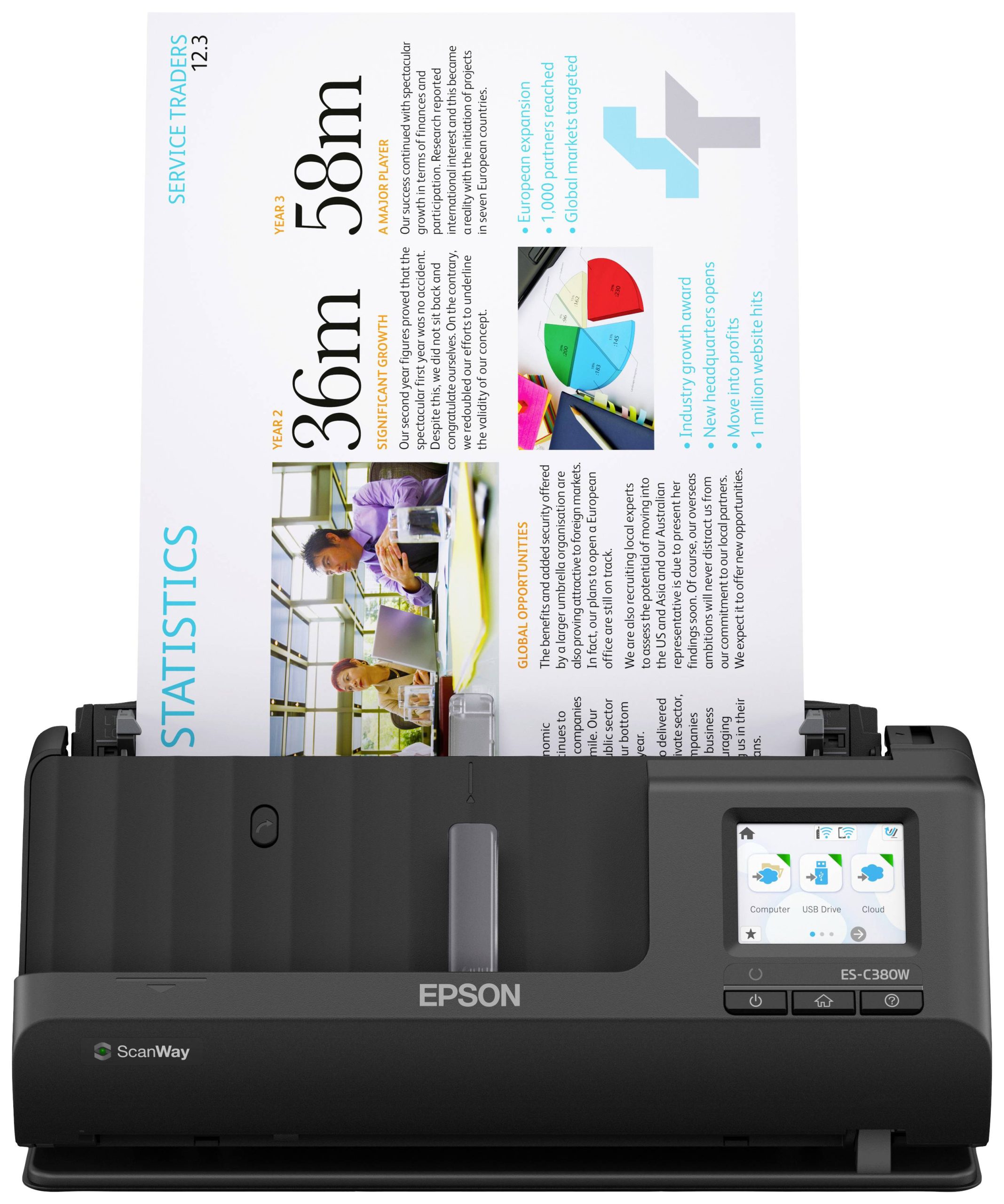 Epson WorkForce ES-C380W Scanner 30ppm Documentscanner A4 1200 x 1200 30 pag./min. USB-A 2.0, WiFi 4 (IEEE 802.11 n/g/b/