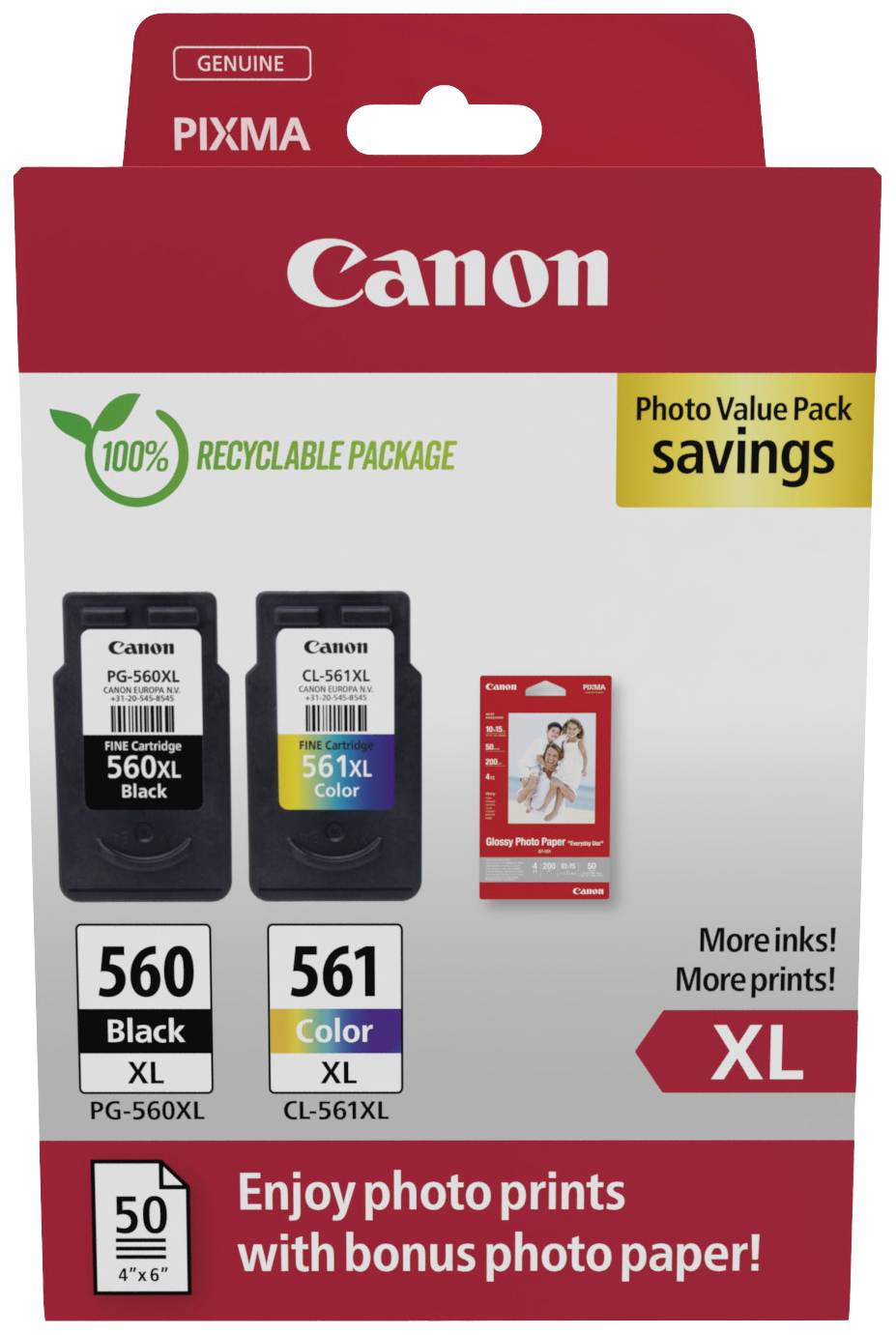 Canon Inktcartridge PG-560XL+CL-561XL Origineel 2-pack Zwart, Kleur 3712C008