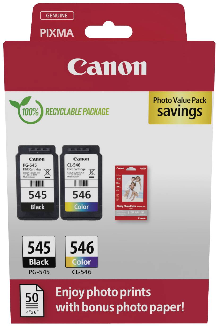 Canon Inktcartridge PG-545+CL-546 Origineel 2-pack Zwart, Kleur 8287B008